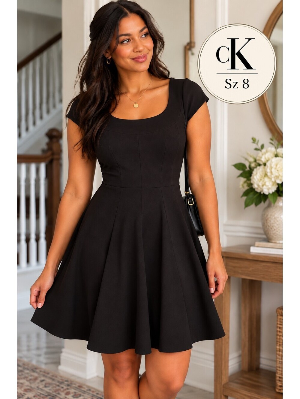 Calvin Klein | 8 | Black Cap Sleeve Scoop Neck Fit and Flare Dress